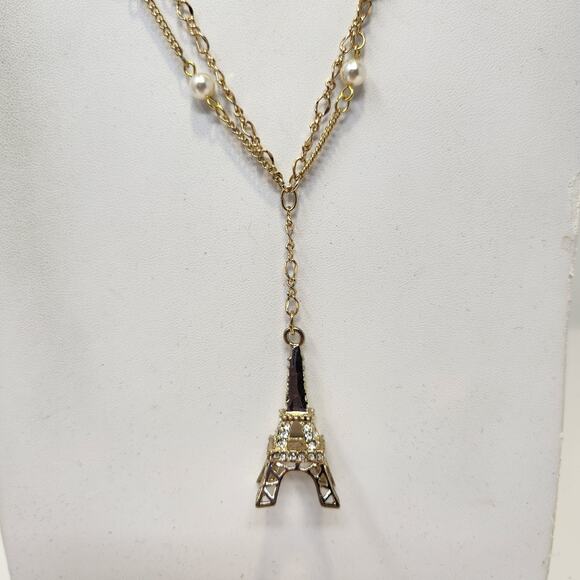 Real Collectibles By Adrienne Eiffel Tower Pendant Necklace Crystal Gold Tone - Picture 2 of 6